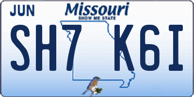 MO license plate SH7K6I
