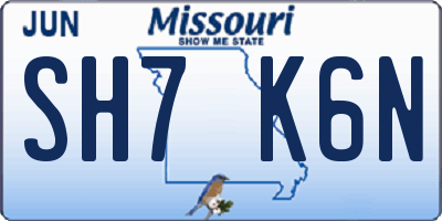 MO license plate SH7K6N