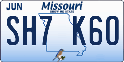 MO license plate SH7K6O