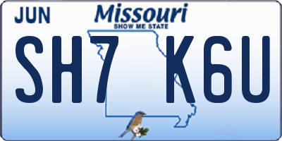 MO license plate SH7K6U