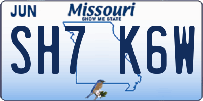 MO license plate SH7K6W