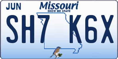 MO license plate SH7K6X