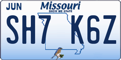 MO license plate SH7K6Z