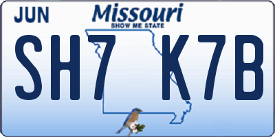 MO license plate SH7K7B