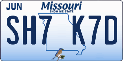 MO license plate SH7K7D