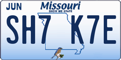 MO license plate SH7K7E