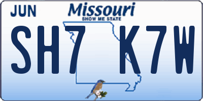 MO license plate SH7K7W
