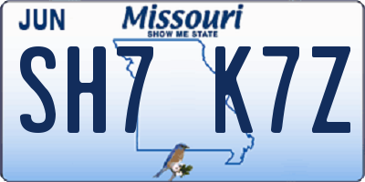 MO license plate SH7K7Z