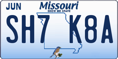 MO license plate SH7K8A