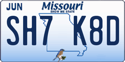 MO license plate SH7K8D