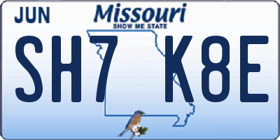 MO license plate SH7K8E