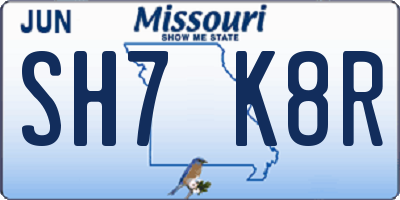 MO license plate SH7K8R