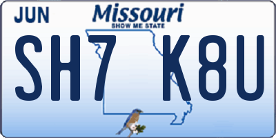 MO license plate SH7K8U