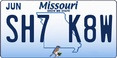MO license plate SH7K8W