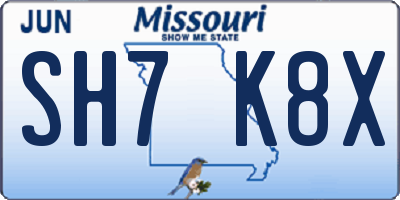 MO license plate SH7K8X