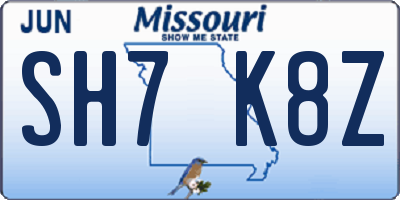 MO license plate SH7K8Z