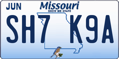 MO license plate SH7K9A