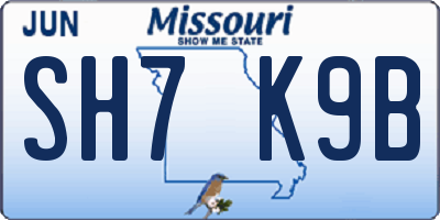 MO license plate SH7K9B