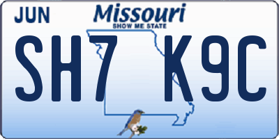 MO license plate SH7K9C