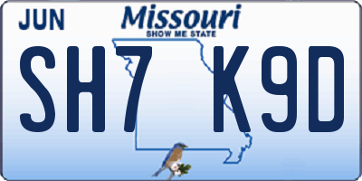 MO license plate SH7K9D
