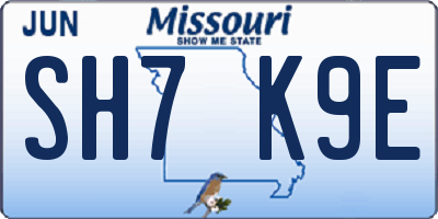 MO license plate SH7K9E
