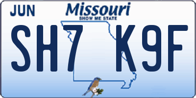 MO license plate SH7K9F