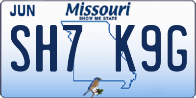 MO license plate SH7K9G