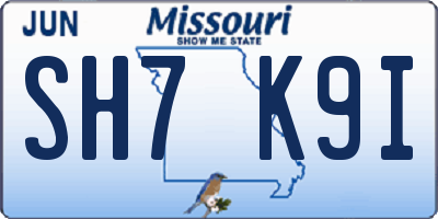MO license plate SH7K9I
