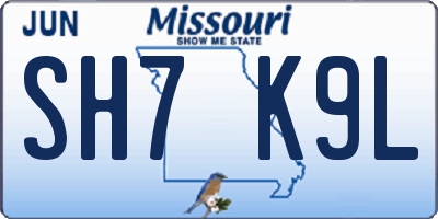 MO license plate SH7K9L