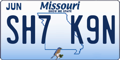 MO license plate SH7K9N