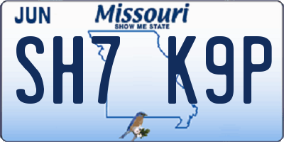 MO license plate SH7K9P