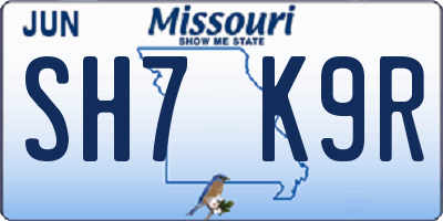 MO license plate SH7K9R
