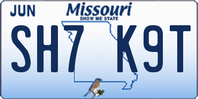 MO license plate SH7K9T