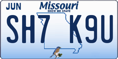 MO license plate SH7K9U
