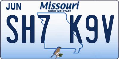 MO license plate SH7K9V