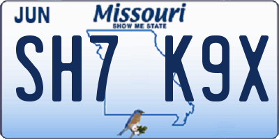 MO license plate SH7K9X