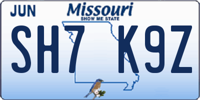 MO license plate SH7K9Z