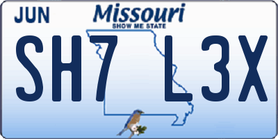MO license plate SH7L3X