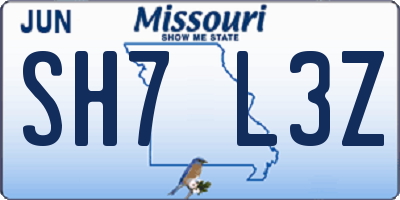 MO license plate SH7L3Z