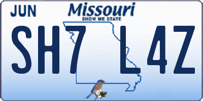 MO license plate SH7L4Z