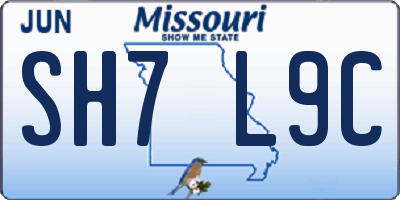 MO license plate SH7L9C