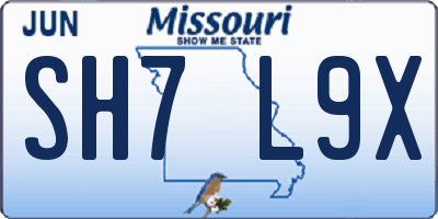 MO license plate SH7L9X