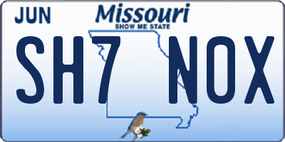 MO license plate SH7N0X