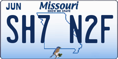 MO license plate SH7N2F