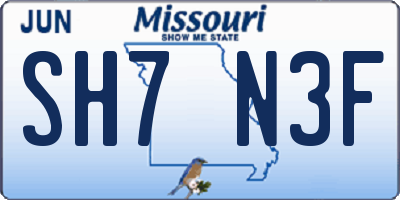 MO license plate SH7N3F