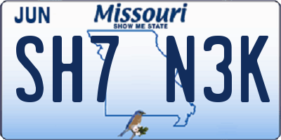 MO license plate SH7N3K