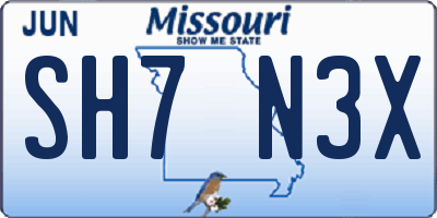 MO license plate SH7N3X