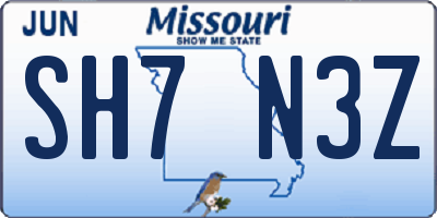 MO license plate SH7N3Z