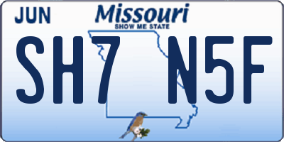 MO license plate SH7N5F
