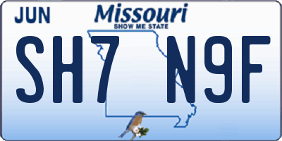 MO license plate SH7N9F